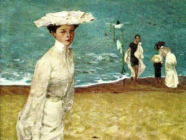 unknow artist woman in white on a beach China oil painting art